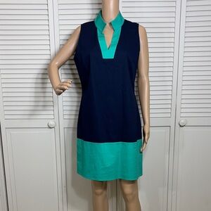 Sail to Sable Navy & Green Tunic Shift Dress Medium
